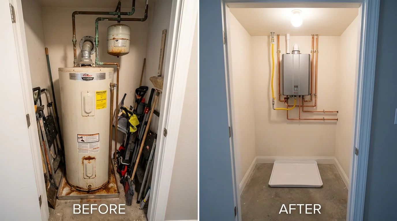 Tank water heater versus wall-mounted tankless unit comparison for Eagle, WI homeowners