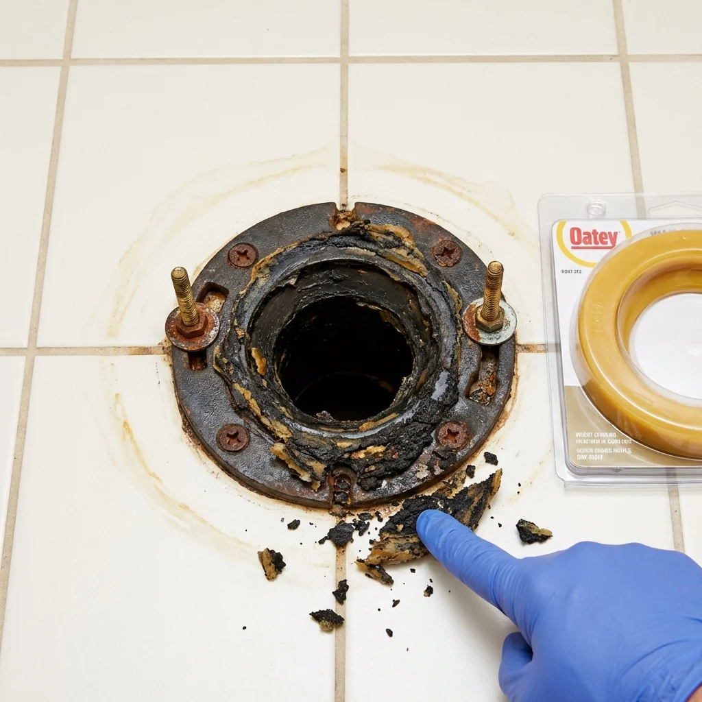 Failed wax ring showing water seepage at the base of a toilet in a Eagle, WI home