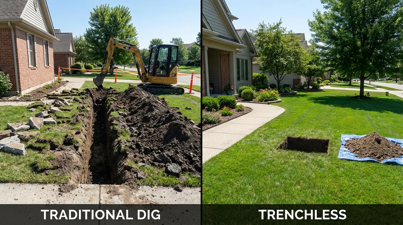 Trenchless sewer repair with minimal yard damage versus traditional excavation in Eagle, WI